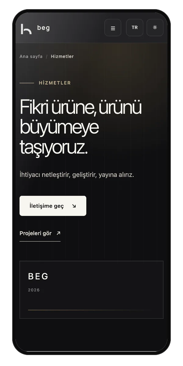 Services page on a phone