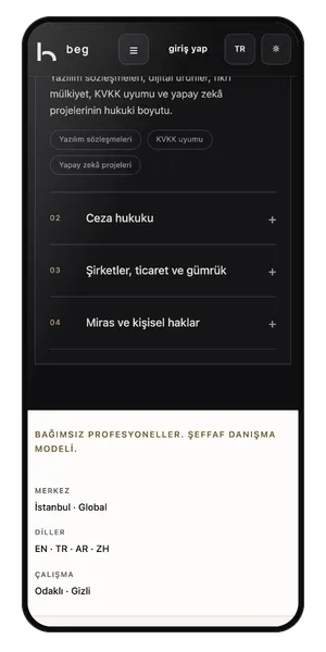 BEG Hukuk: Telefonda çalışma alanları listesi