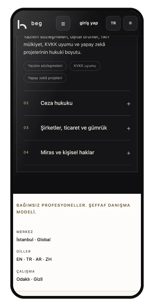 Telefonda çalışma alanları listesi