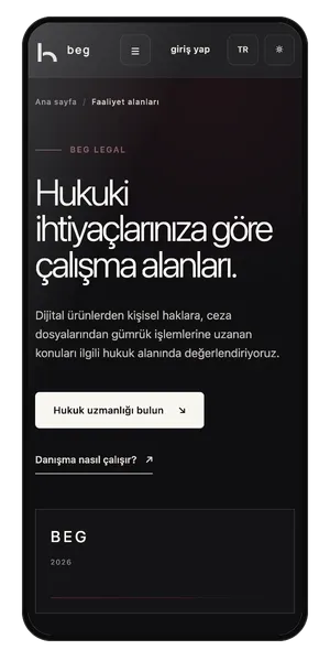 BEG Hukuk: Telefonda çalışma alanları sayfası