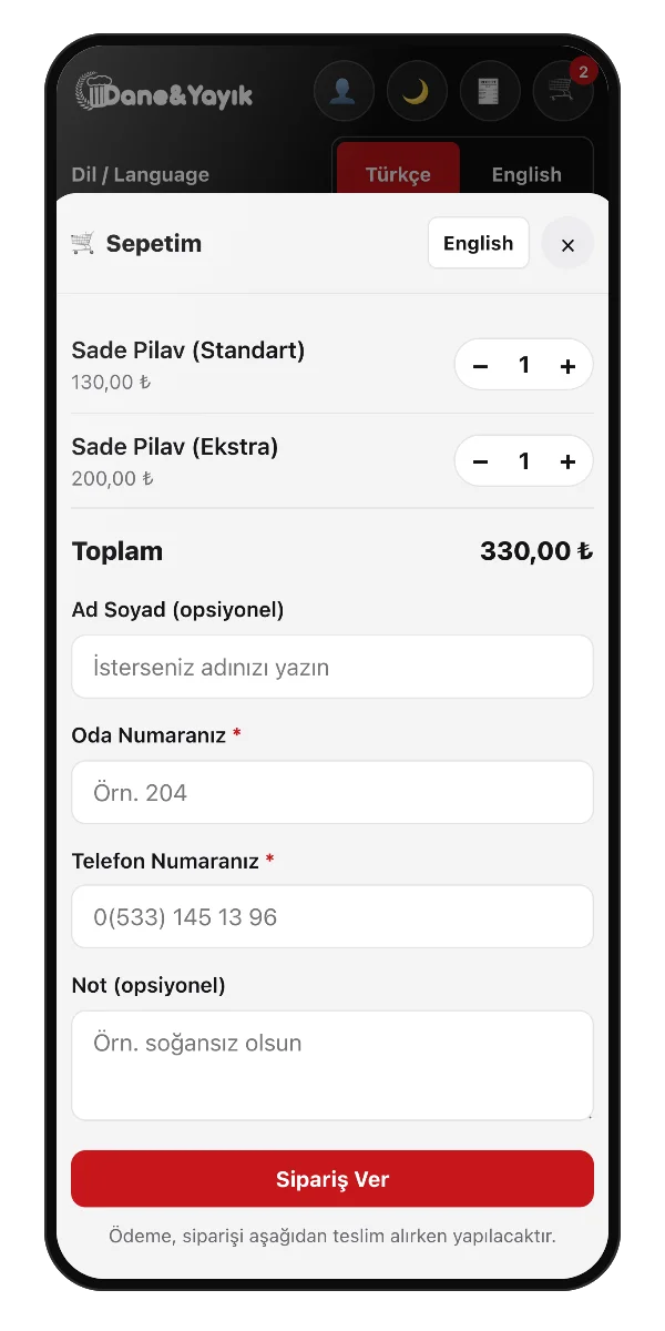 Sepet ve sipariş bilgileri