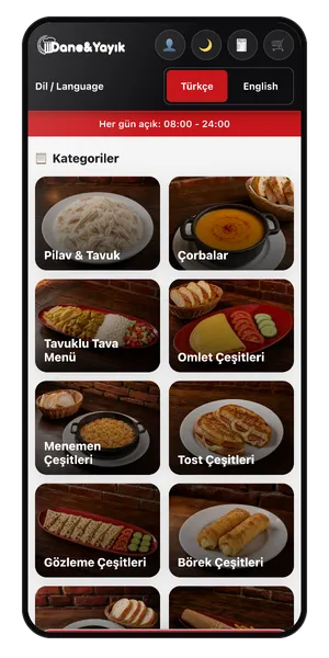 Dane Yayık QR Menü: Menü kategorileri