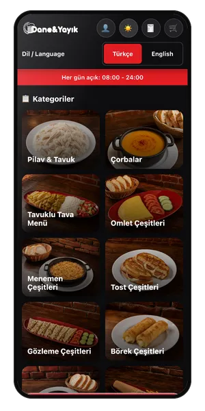 Dane Yayık QR Menü: Koyu tema