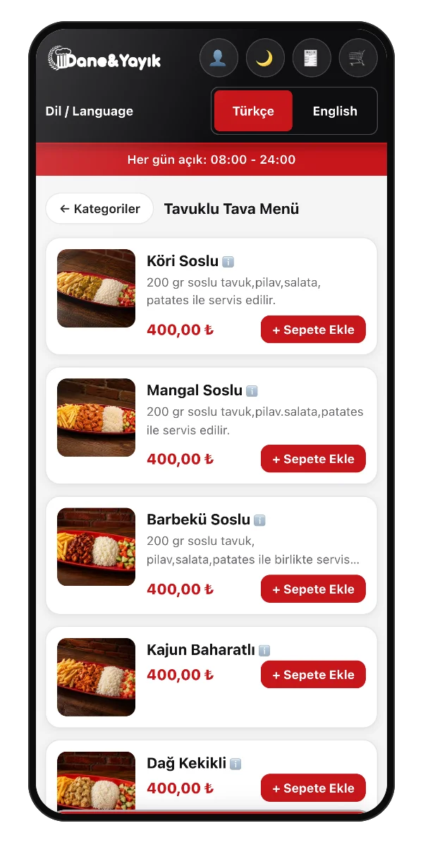 Tavuklu tava menüsü