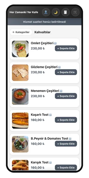 Her Zamanki Yer Cafe QR Menü: Kahvaltılar