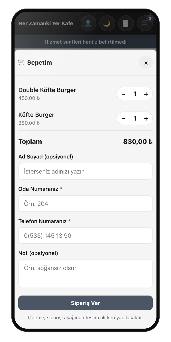 Cart and order details