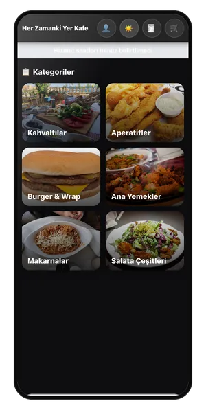 Her Zamanki Yer Cafe QR Menü: Koyu tema