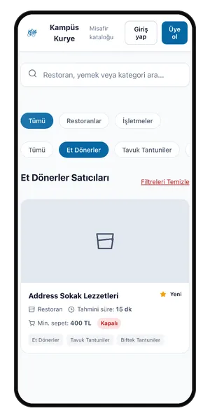 Kampüs Kurye: Kategoriye göre filtre