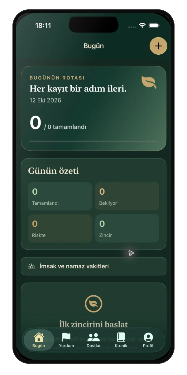 Today screen (dark theme)