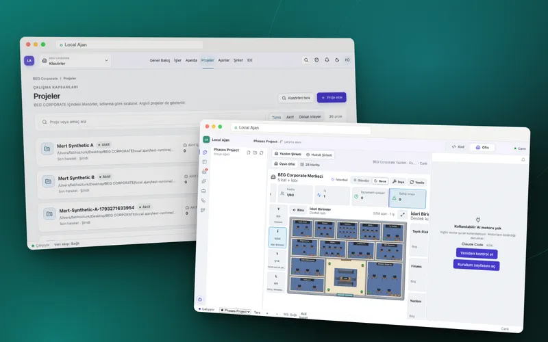 Local Ajan: project list and office view from the app