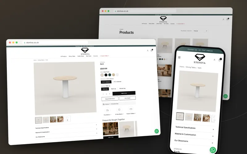 Stoniva: the live store's home page on desktop and phone