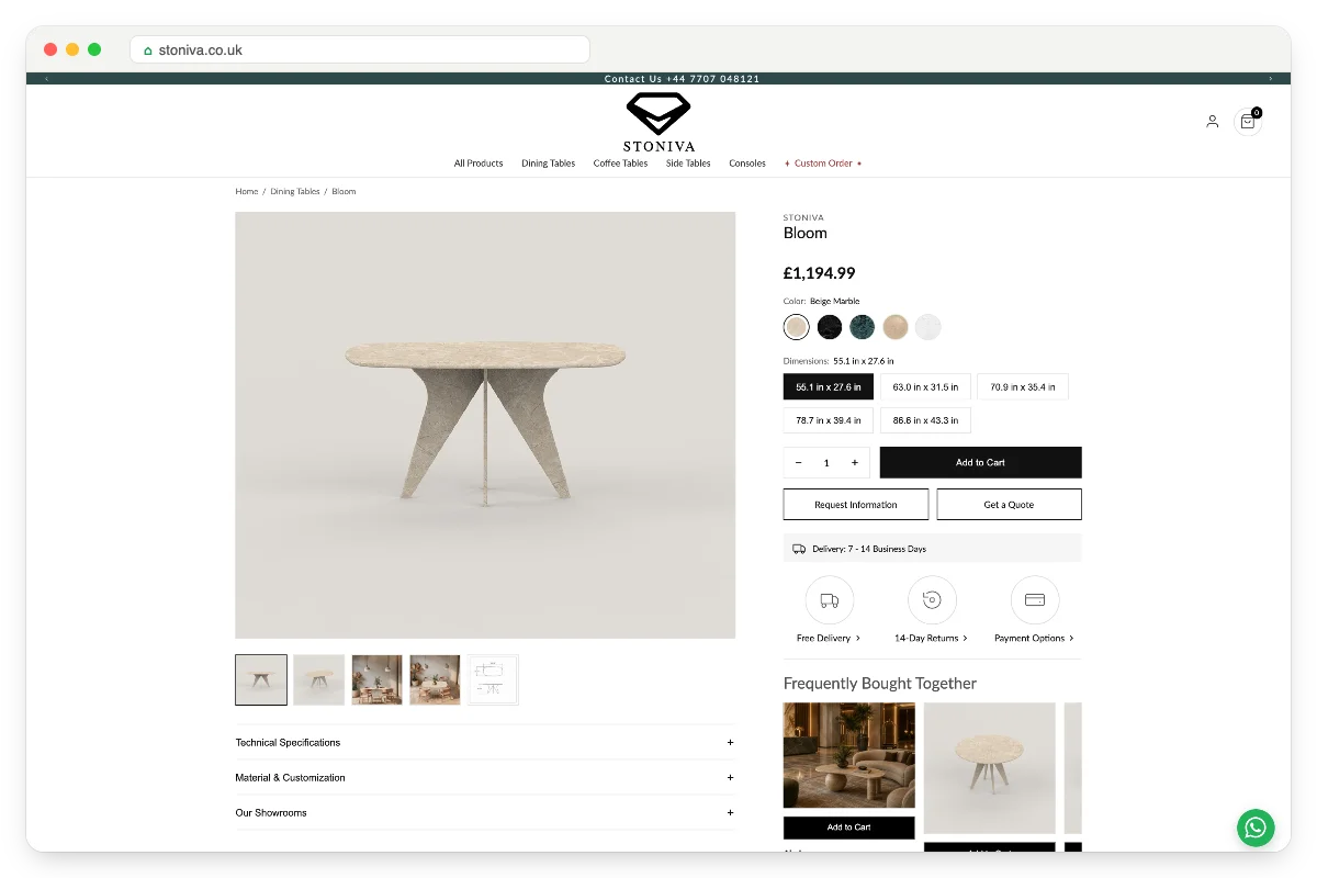 Bloom table product page