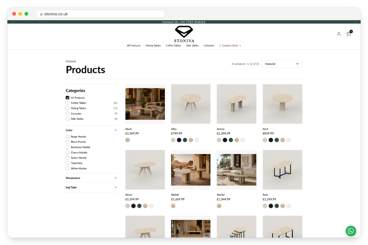 Product catalogue and filters