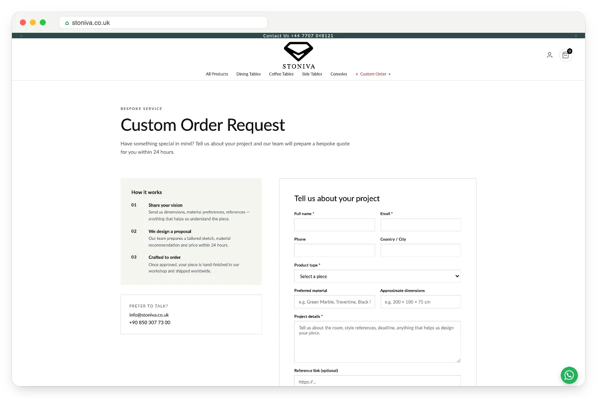 Custom order form