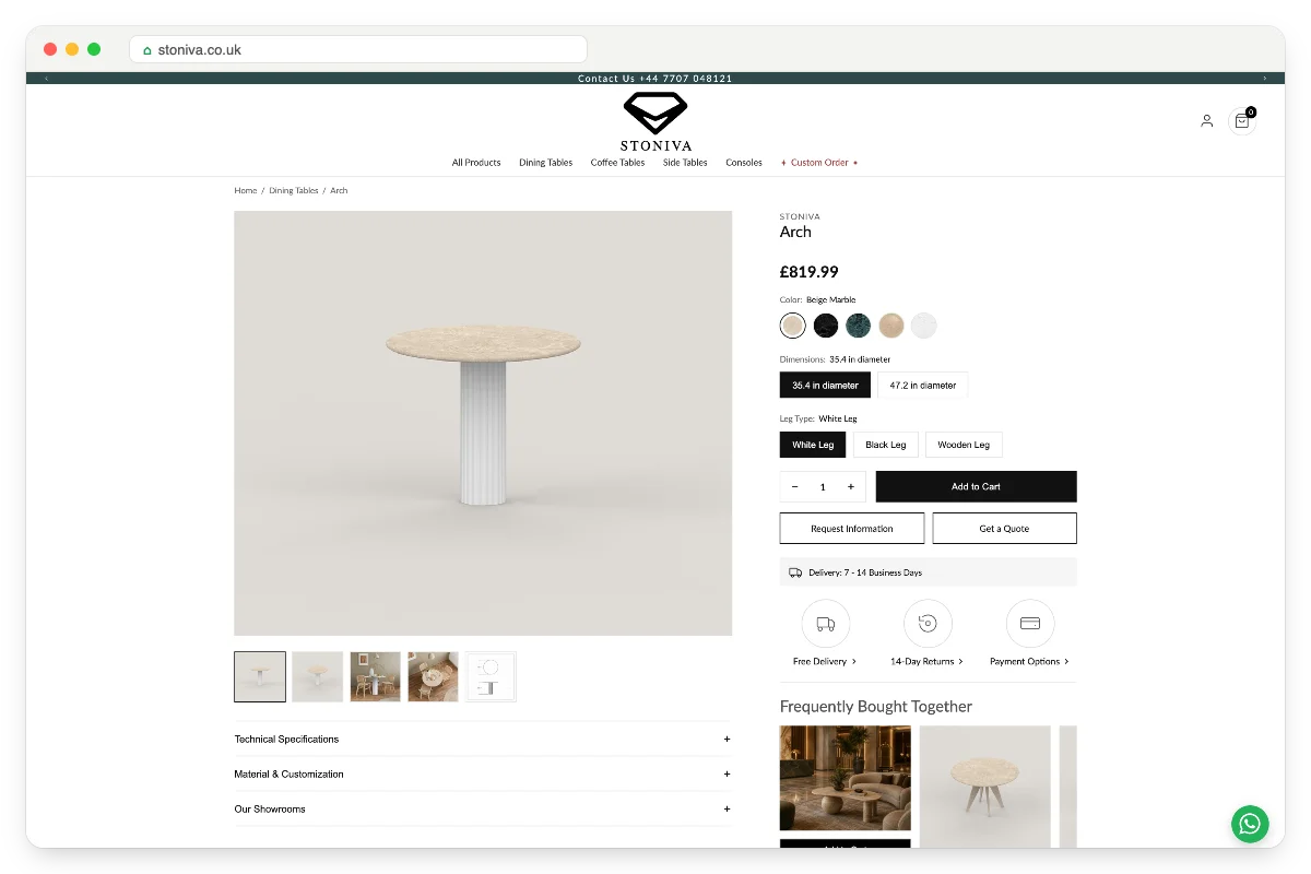 Arch table product page